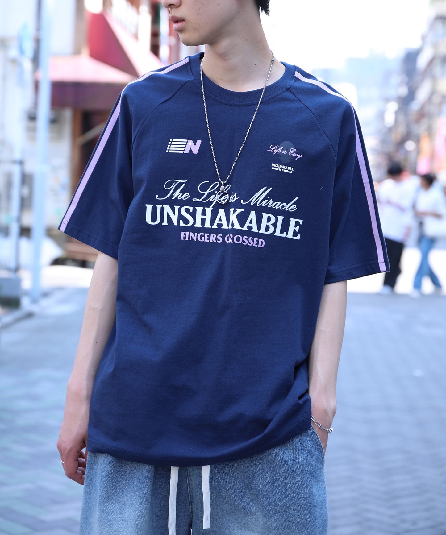 【HOOK -select- 】袖テープ英字プリントTEE
