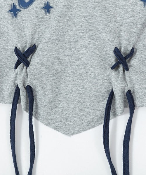 【HOOK】for girls アメカジ裾編み上げポロ襟ショート丈カットソー