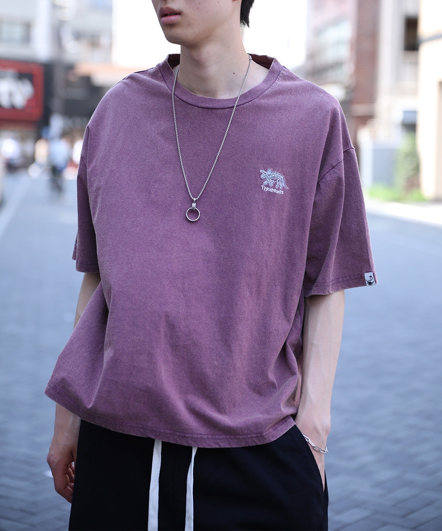 【HOOK -original- 】恐竜刺繍ウォッシュ半袖TEE