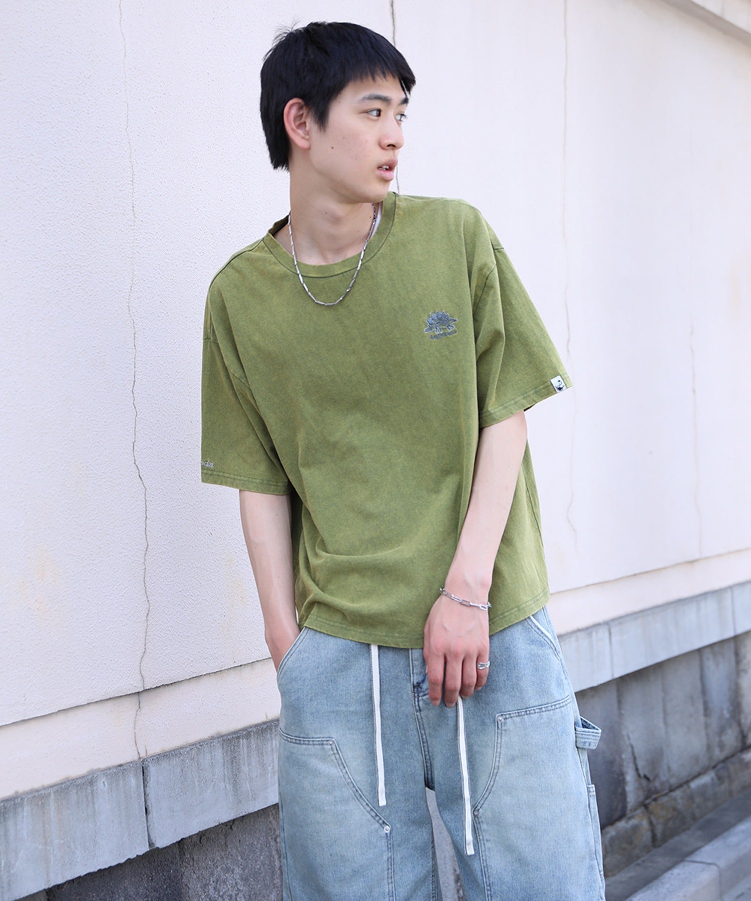 【HOOK -original- 】恐竜刺繍ウォッシュ半袖TEE