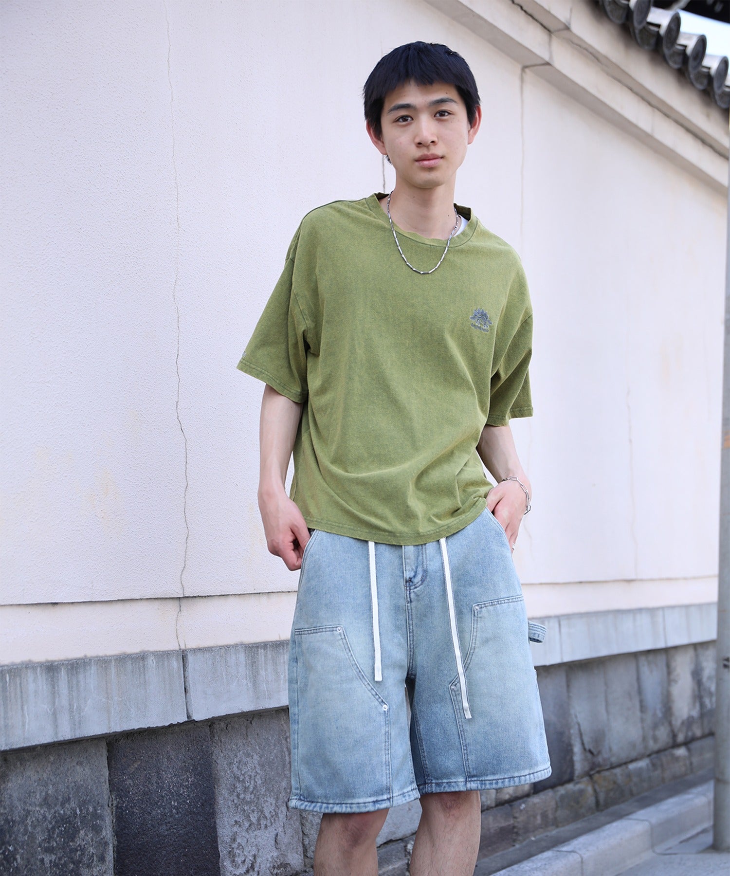 【HOOK -original- 】恐竜刺繍ウォッシュ半袖TEE