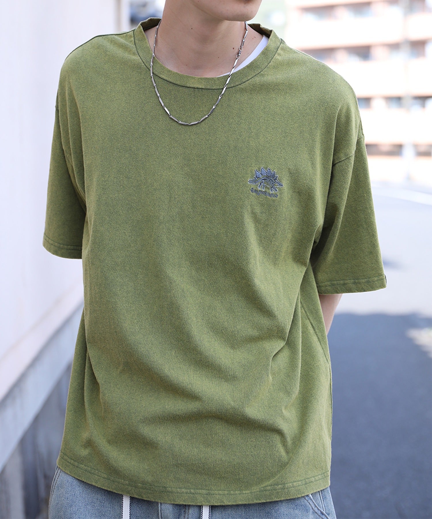 【HOOK -original- 】恐竜刺繍ウォッシュ半袖TEE