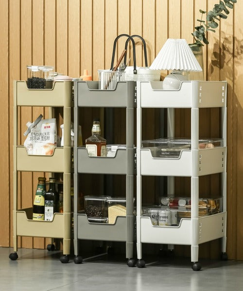 A 3-tier movable rack with casters