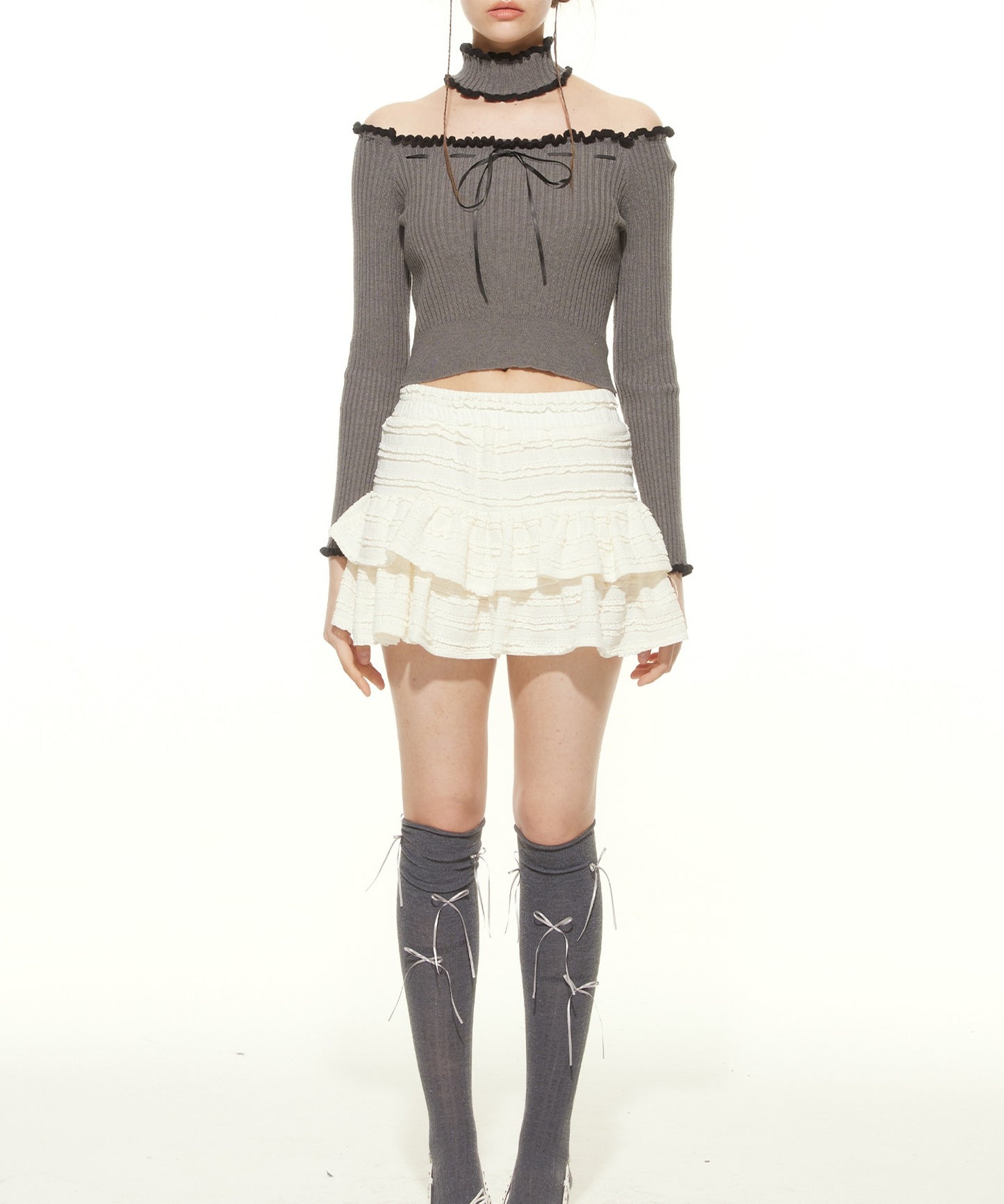 【HOOK】for girls チョーカー付きリブニットトップス