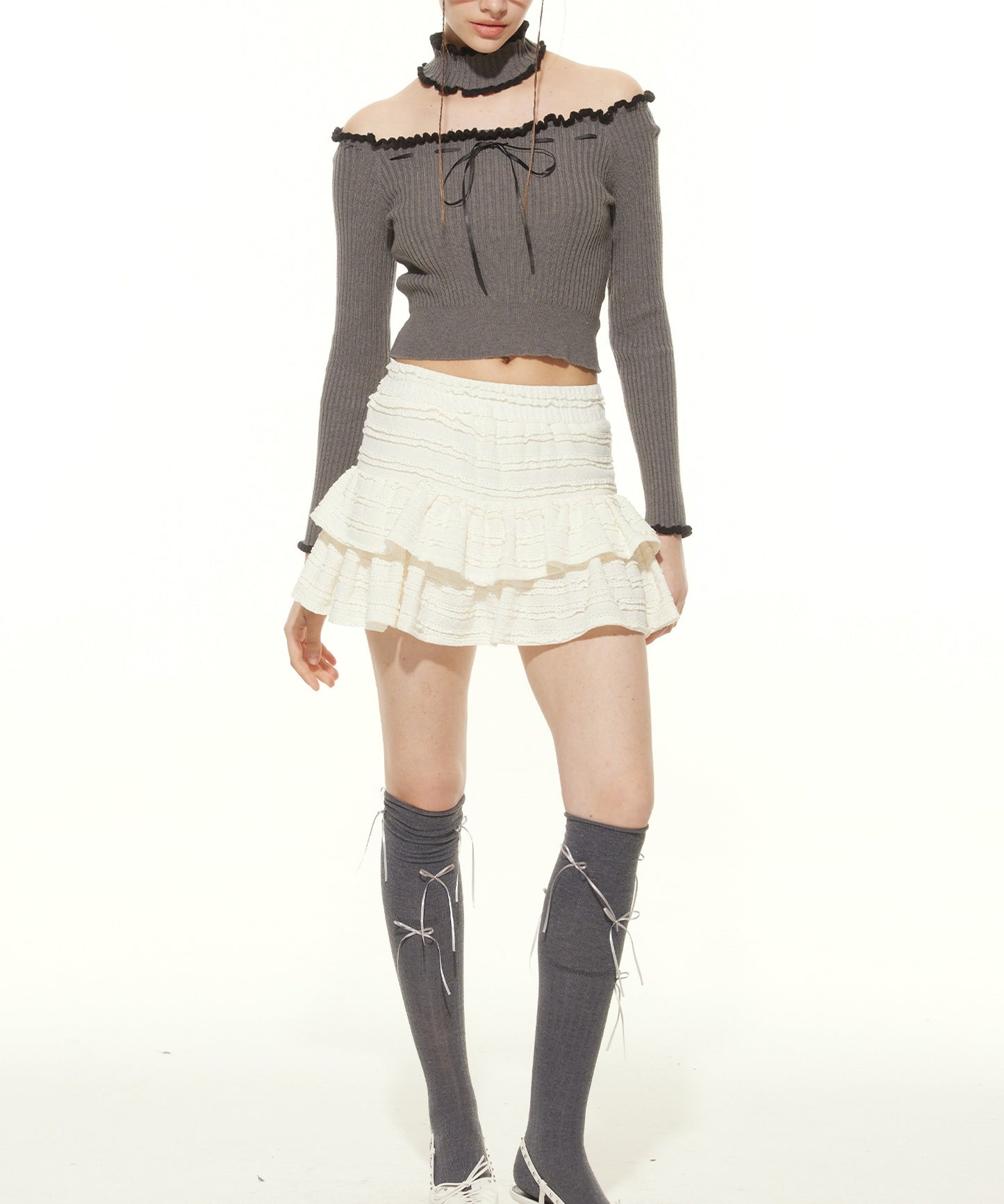 【HOOK】for girls チョーカー付きリブニットトップス