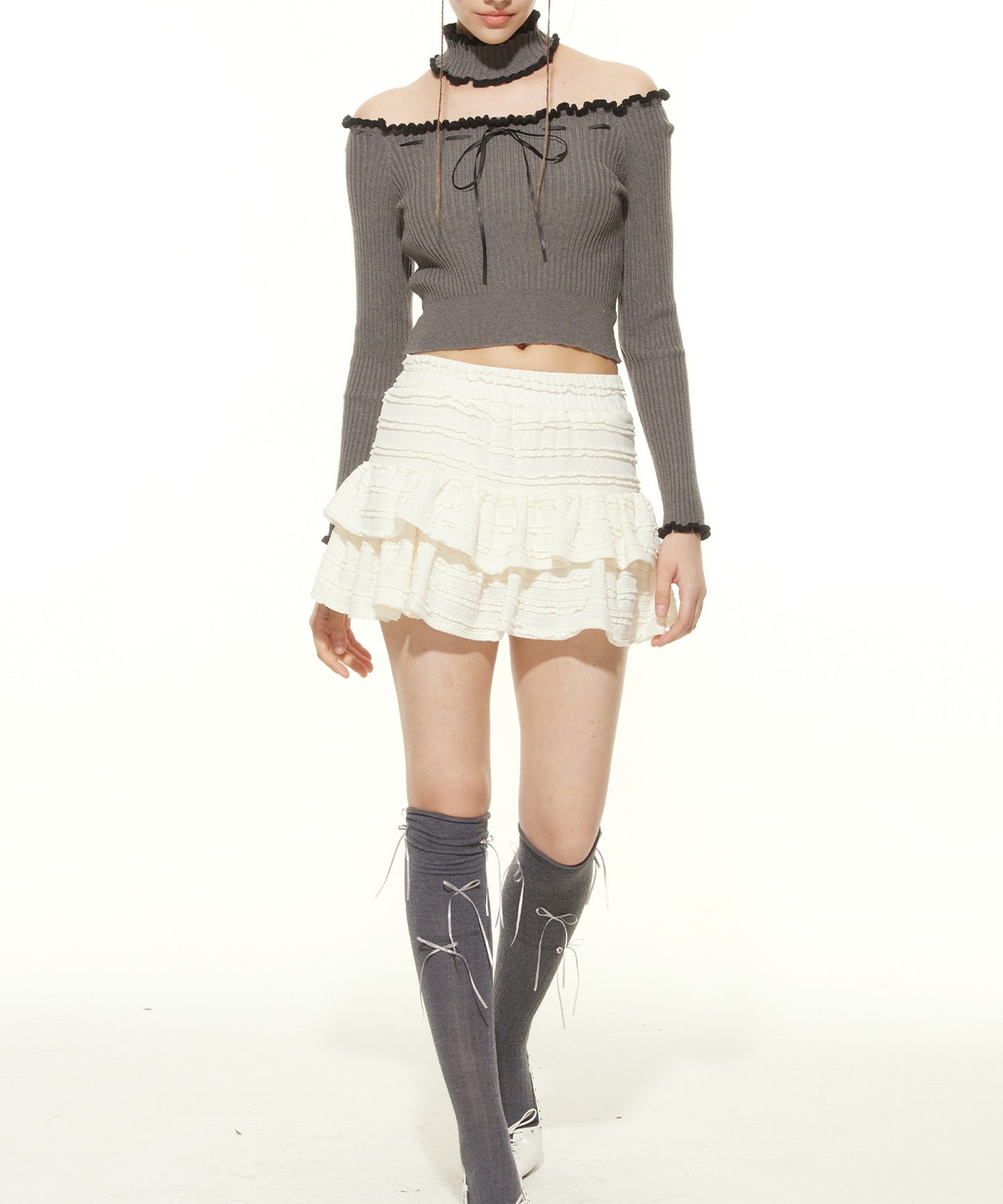 【HOOK】for girls チョーカー付きリブニットトップス
