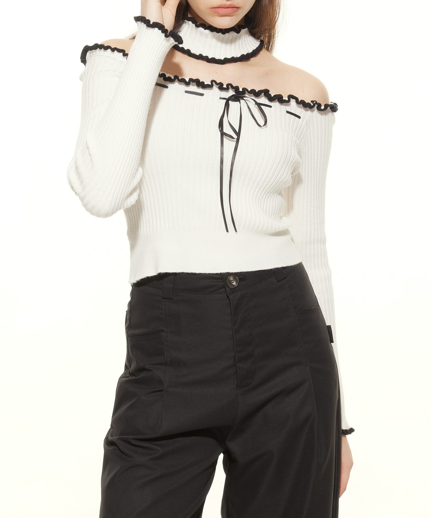 【HOOK】for girls チョーカー付きリブニットトップス