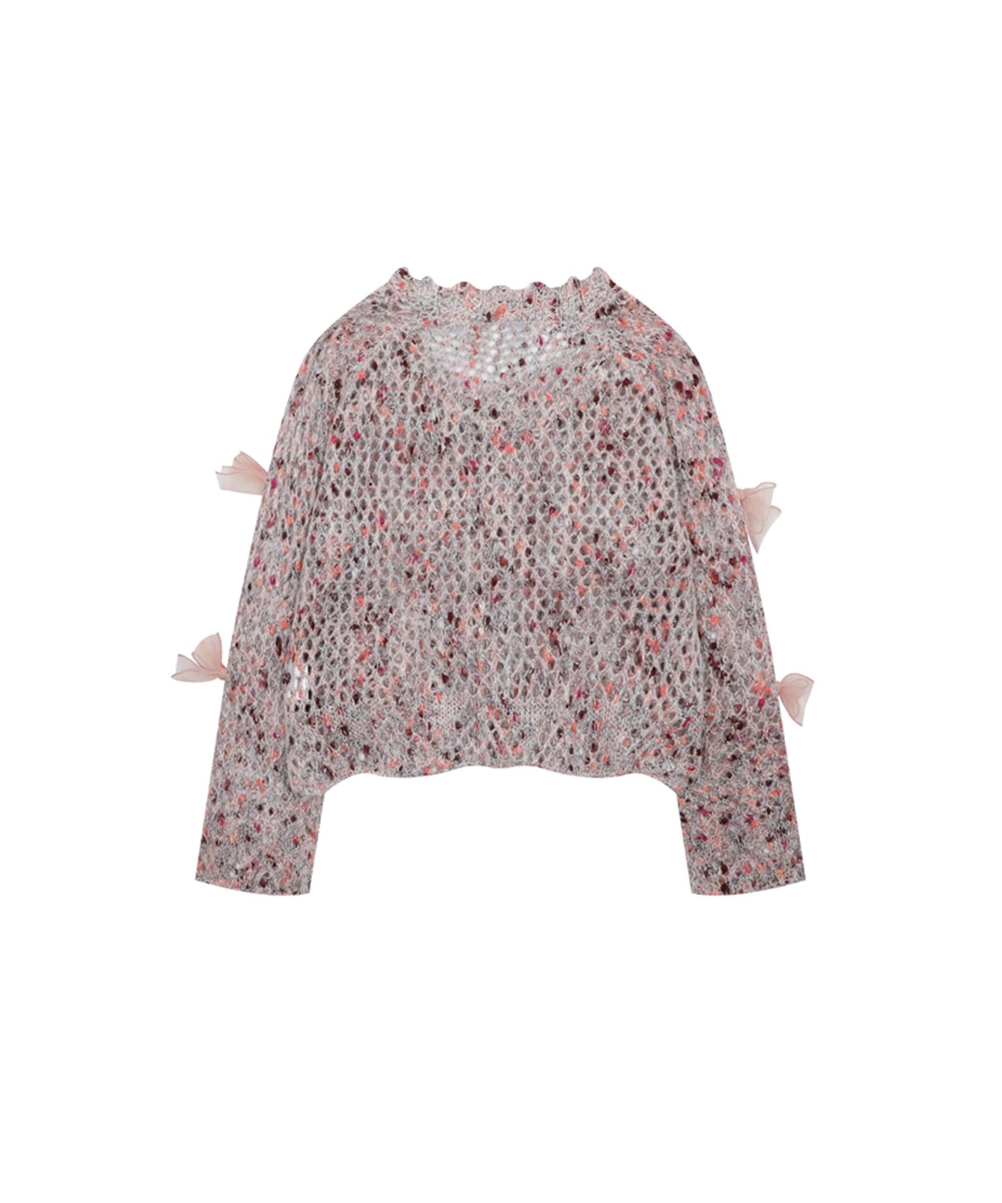 【HOOK】for girls シフォンリボンたっぷり透かしニットプルオーバー