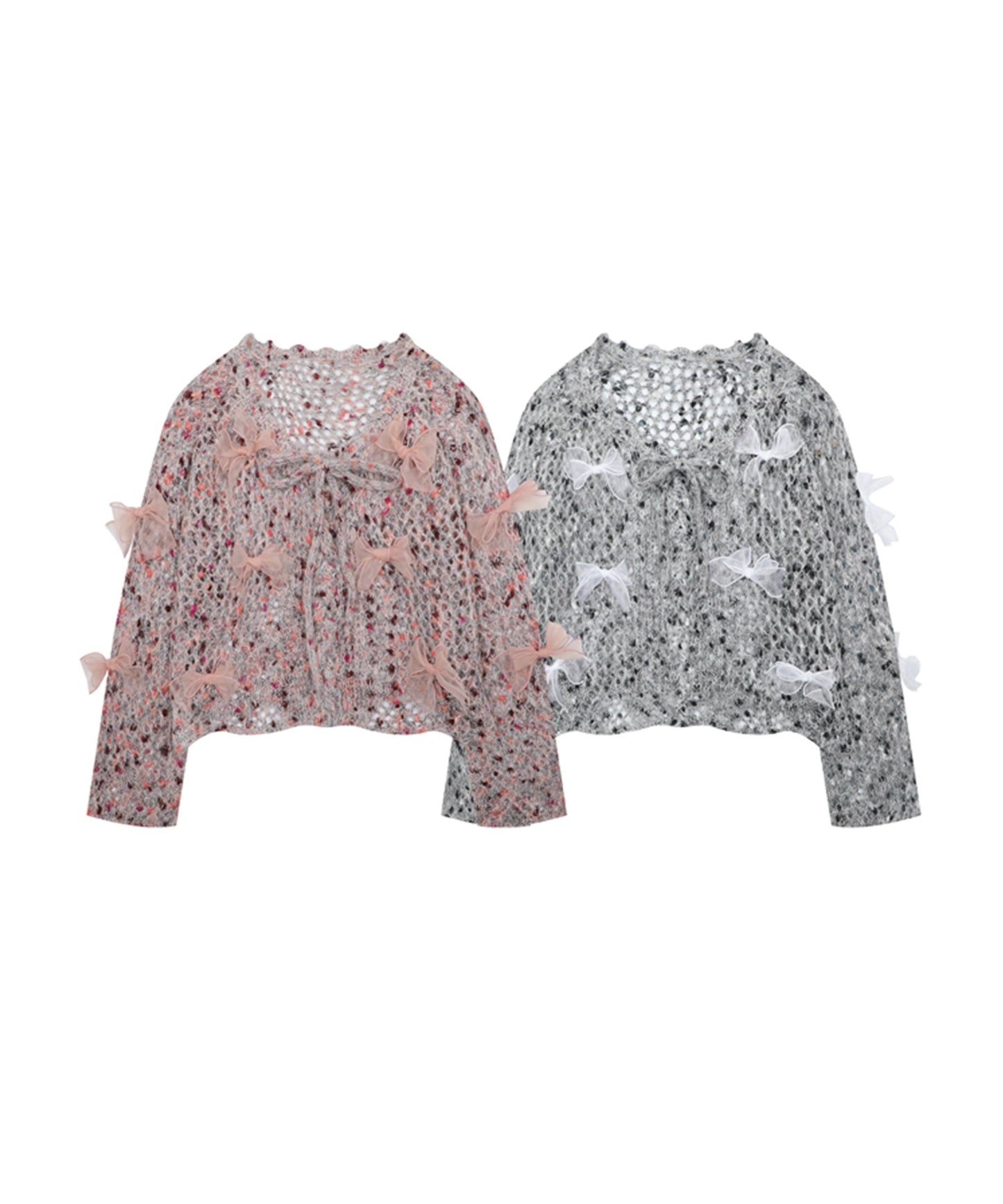 【HOOK】for girls シフォンリボンたっぷり透かしニットプルオーバー
