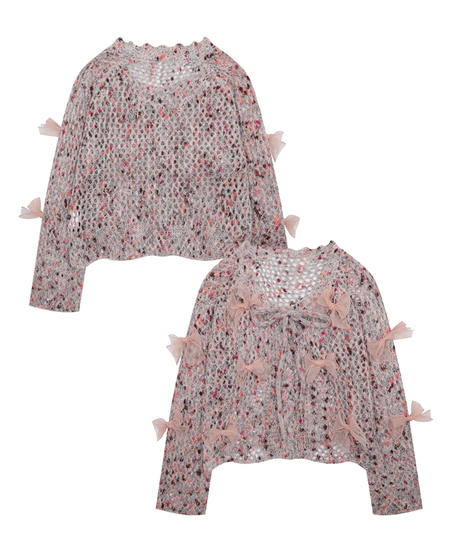 【HOOK】for girls シフォンリボンたっぷり透かしニットプルオーバー