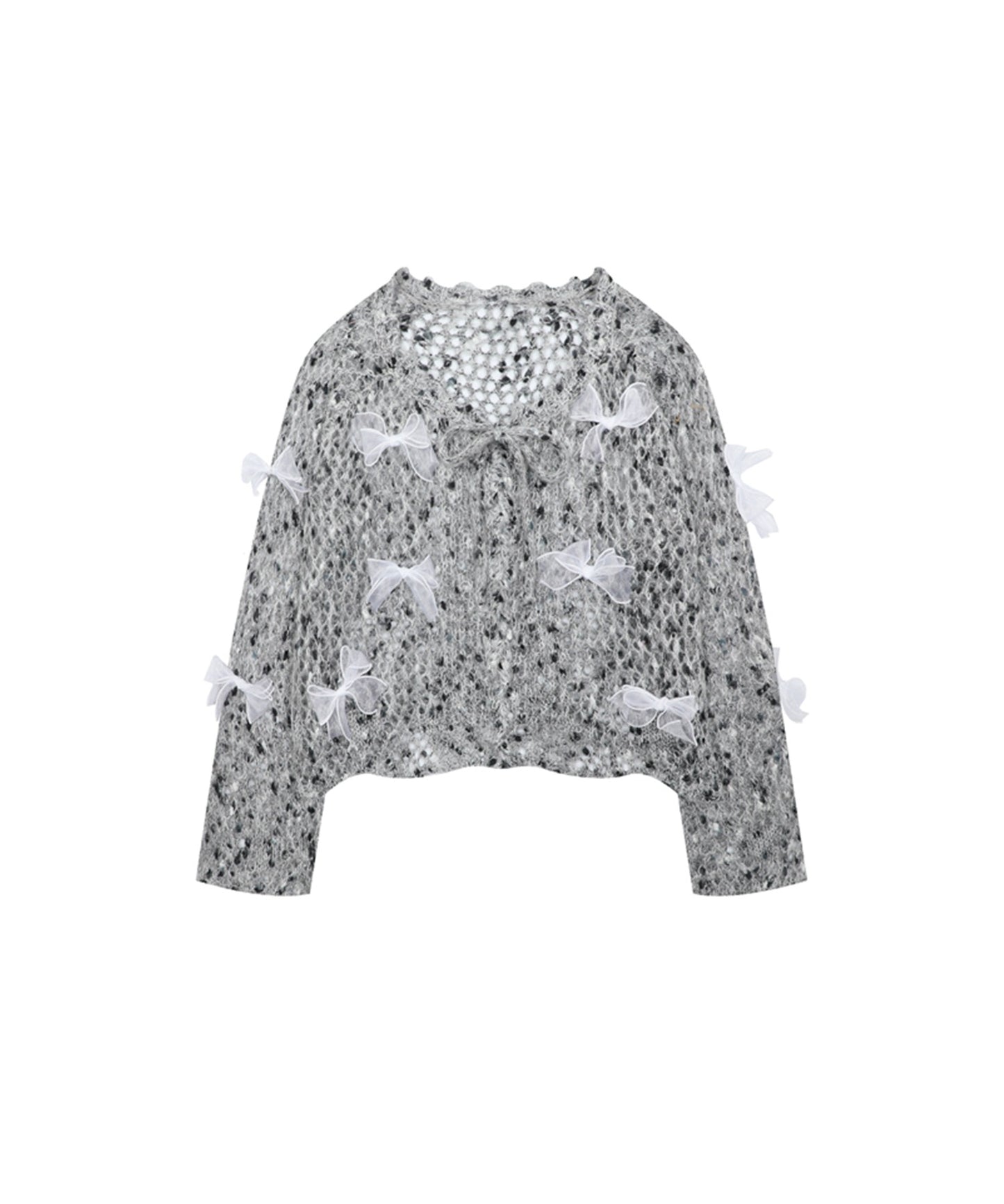 【HOOK】for girls シフォンリボンたっぷり透かしニットプルオーバー