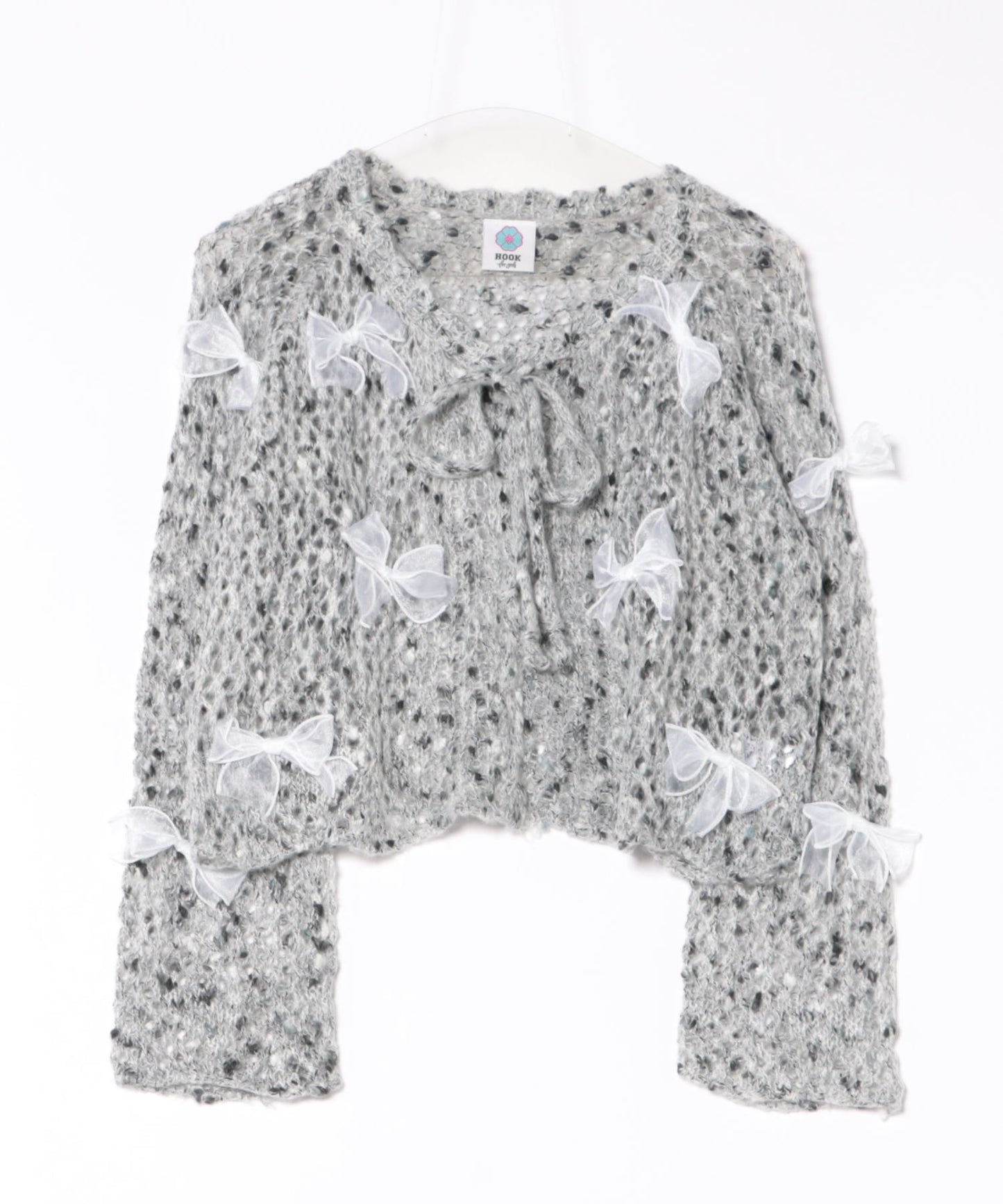 【HOOK】for girls シフォンリボンたっぷり透かしニットプルオーバー
