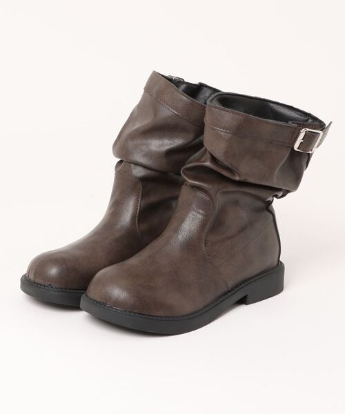 【shoes365】バックル付き 革ブーツ