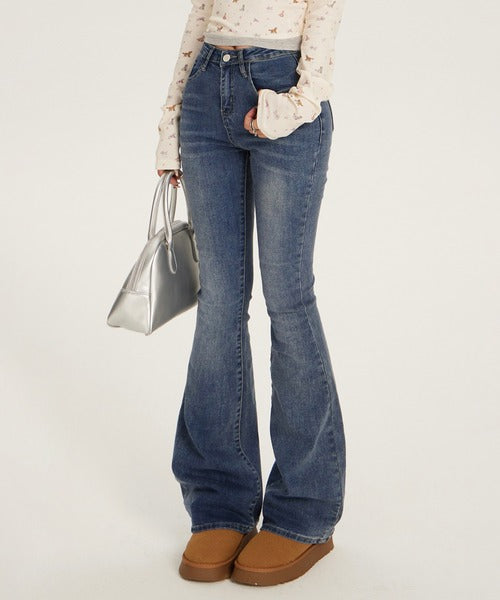 【HOOK】for girls Y2Kウォッシュフレアジーンズ