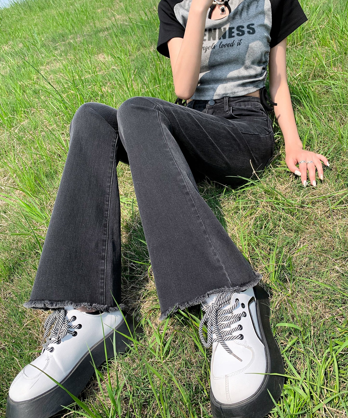 【Aimoha】スリムフィットフレアパンツ