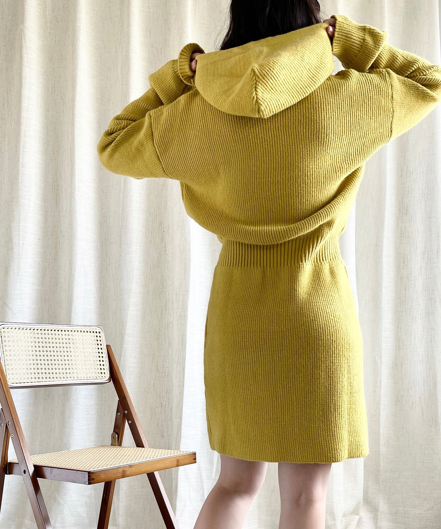 【Jasmine】ハイウエストニットワンピース フード付き