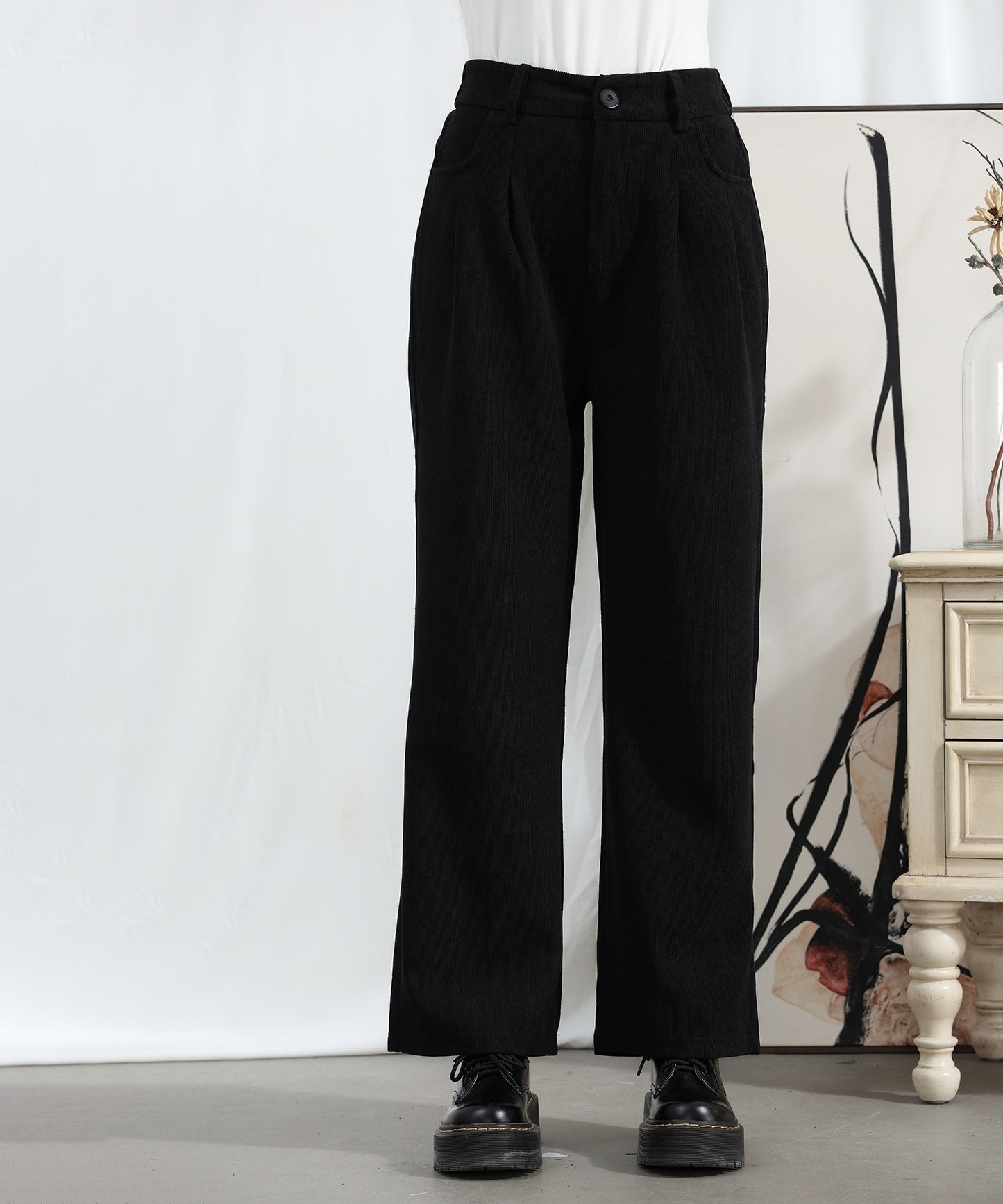 【Aimoha】タック入りストレートパンツ