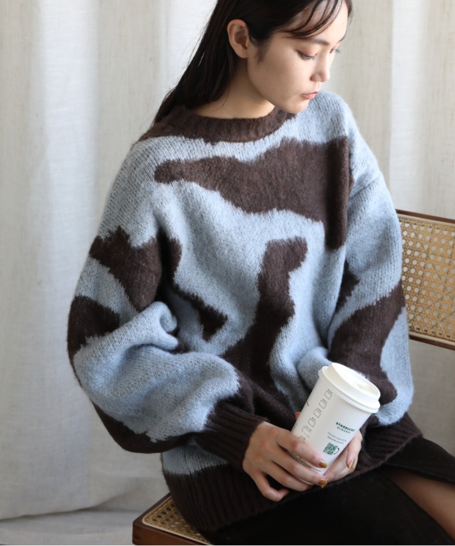 ゆったりアクリルモヘア起毛セーター