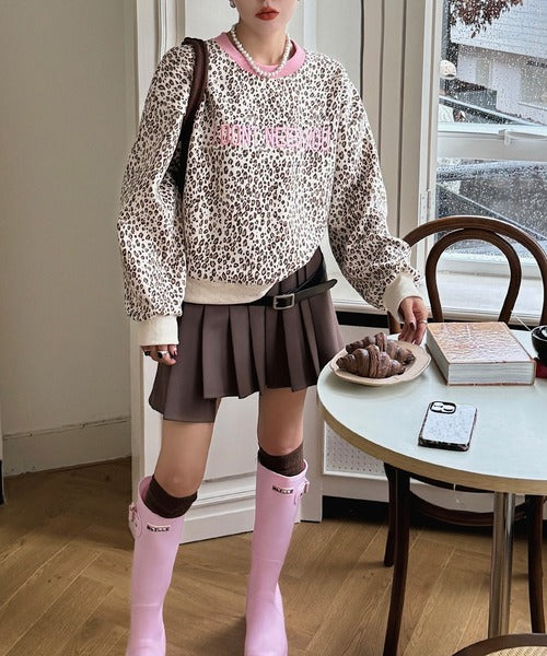 【HOOK】for girls フロントプリントレオパード総柄リンガースウェット
