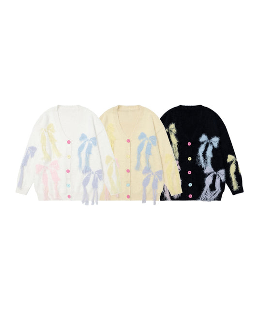 【HOOK】for girls リボンフリンジシャギーカーディガン