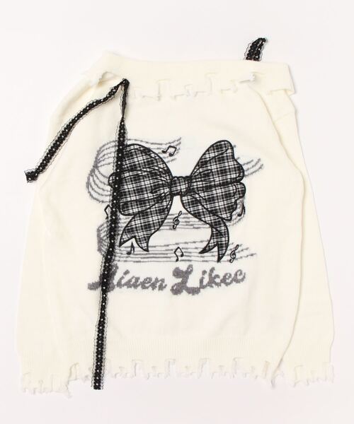 【HOOK】for girls オフショルダーリボン刺繍ニット