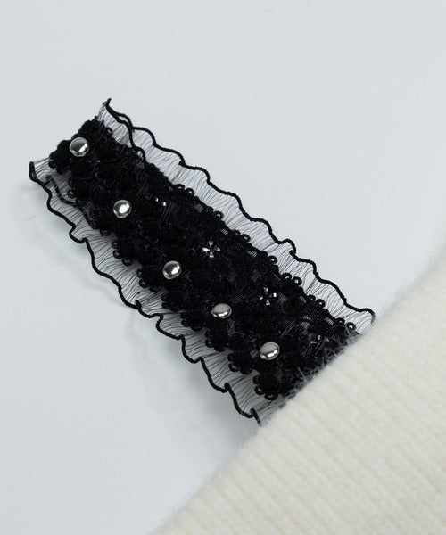 【HOOK】for girls オフショルダーリボン刺繍ニット