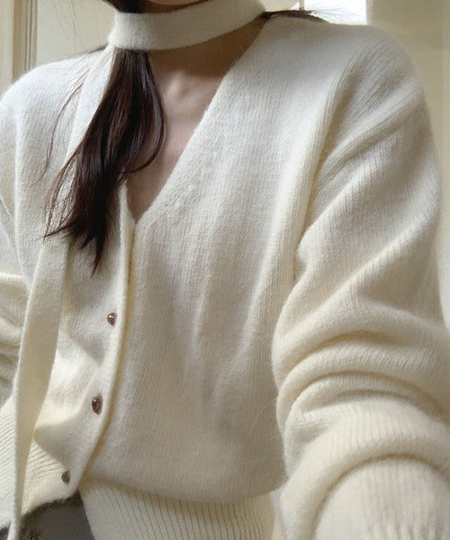 ボウタイ付きフェミニンカーディガン