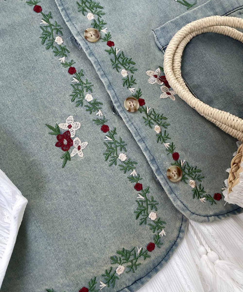 花柄刺繍デニムベスト