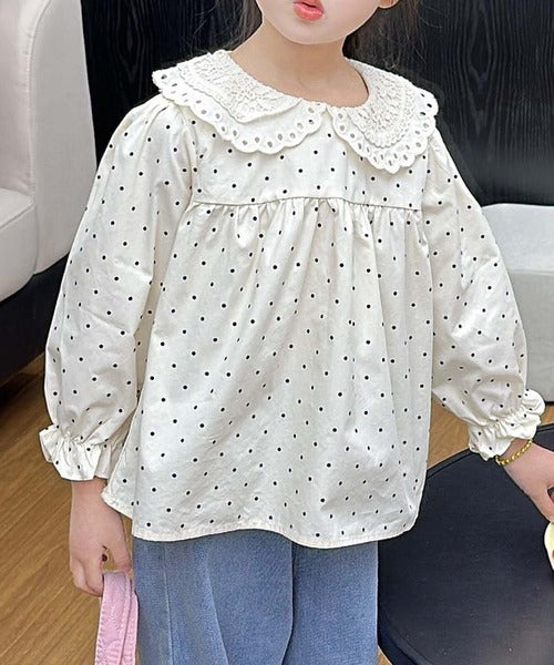 【aimoha-KIDS-】フリル襟ドット柄ブラウス