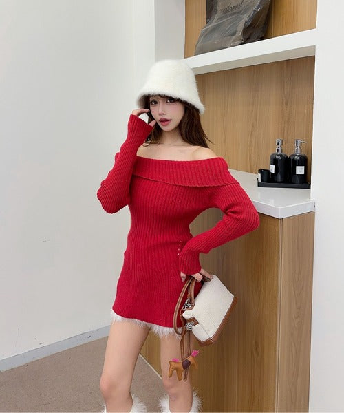 【Jasmine】オフショルダーフレニットプルオーバー