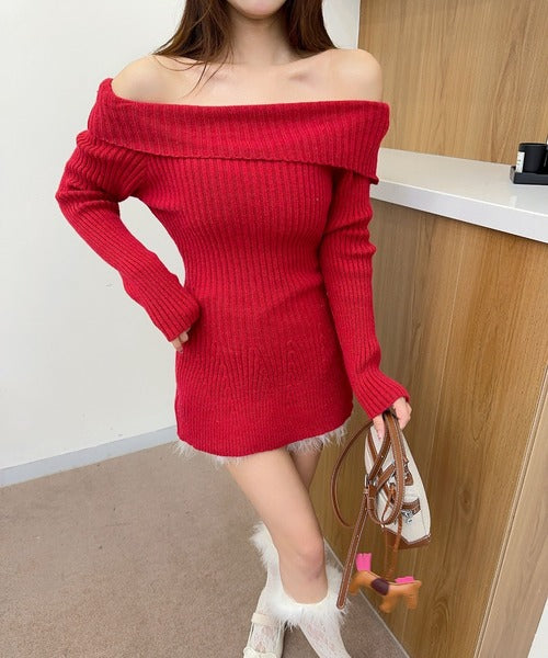 【Jasmine】オフショルダーフレニットプルオーバー