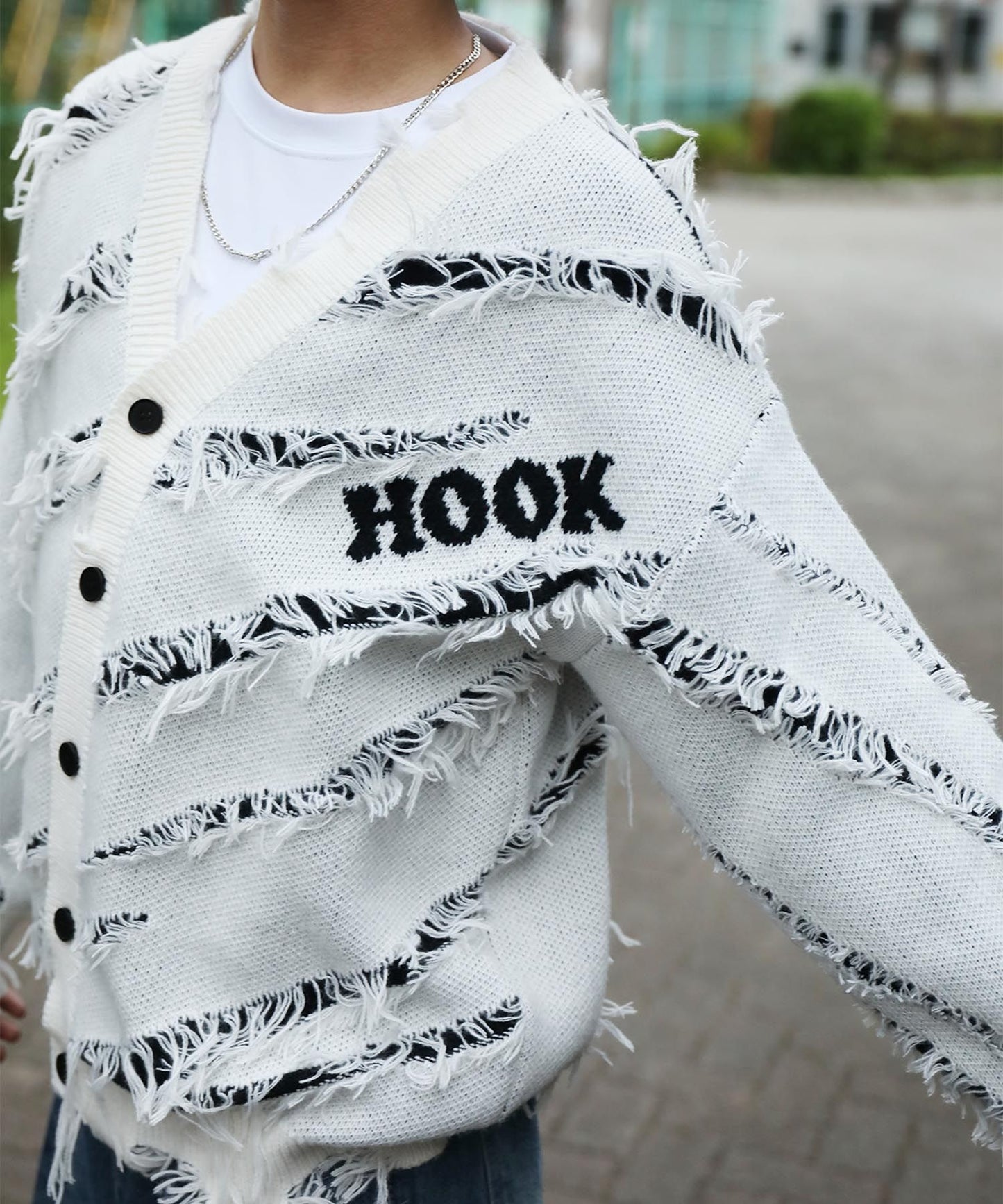 HOOK -original- ゼブラ柄ダメージカーディガン