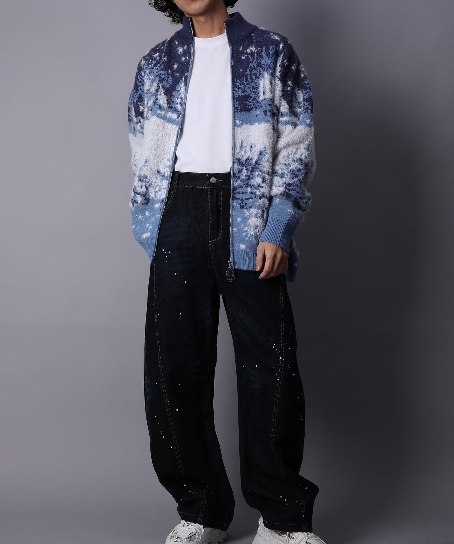 HOOK -original- 雪柄ダブルジップハイネックカーディガン