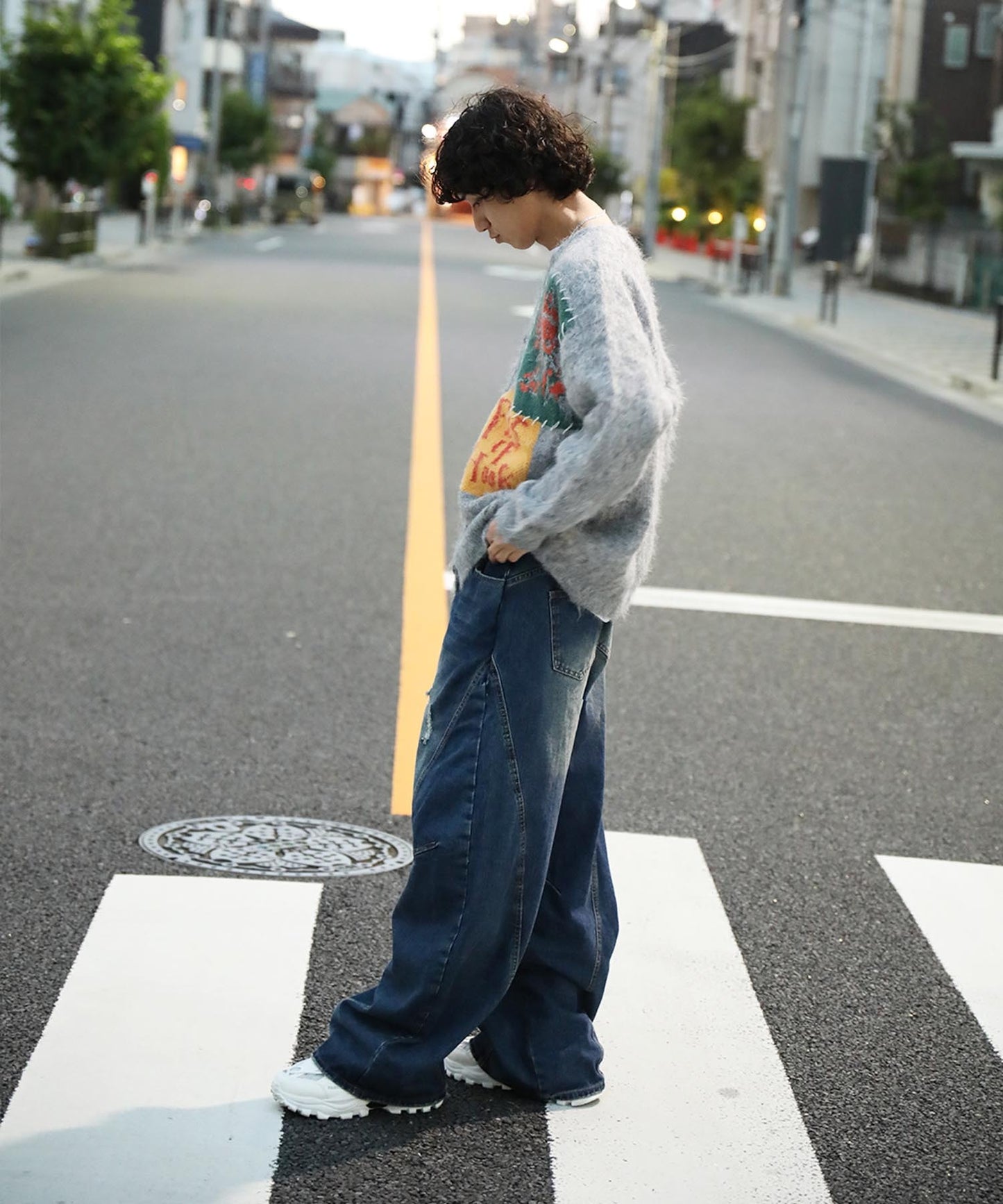 HOOK -original- 絵画パッチワーク風長起毛カーディガン