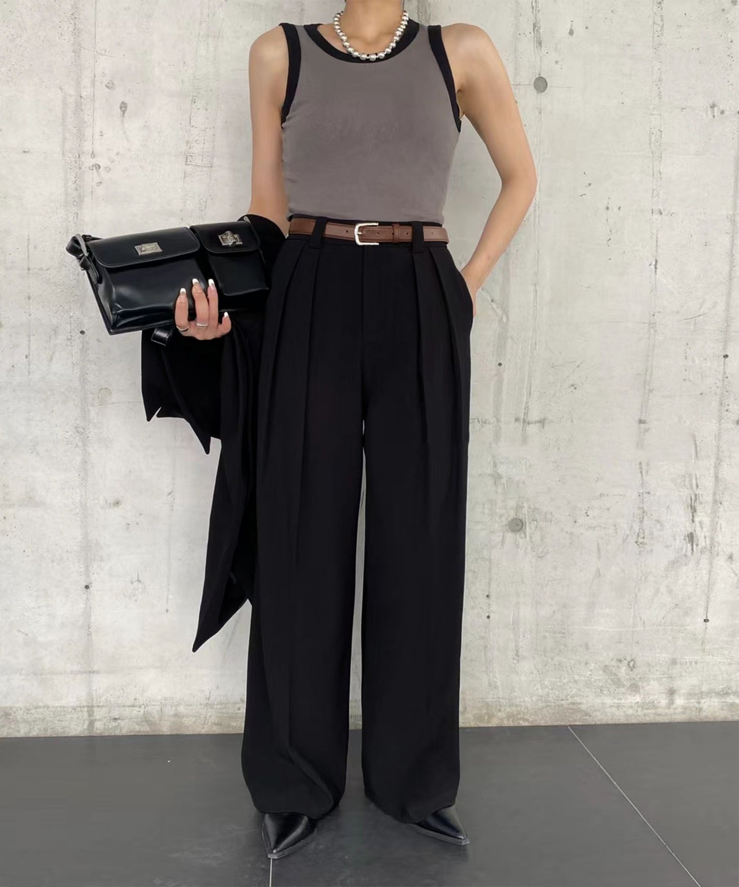 aimoha /ストレート ダブルタック ワイドパンツ