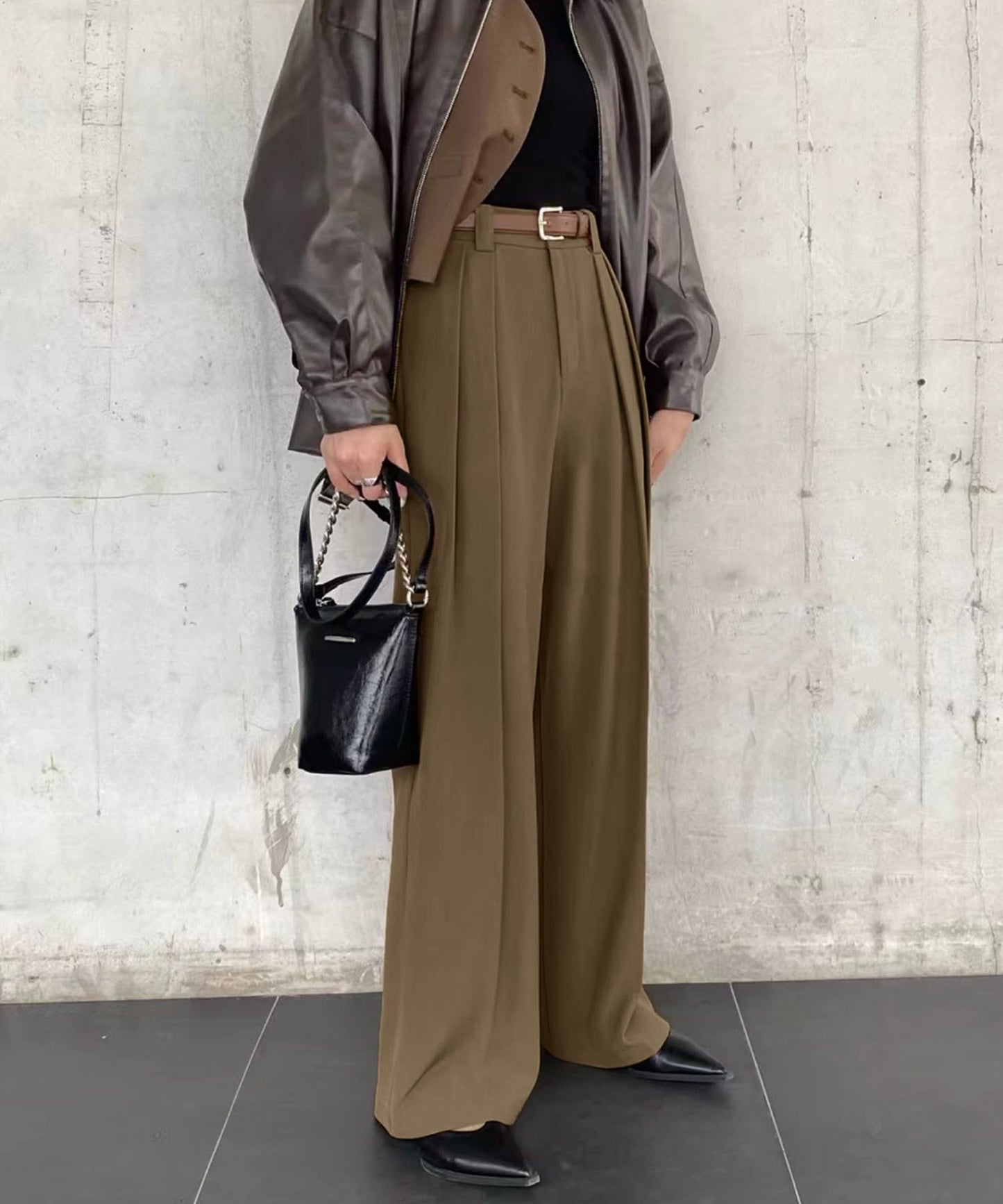 aimoha /ストレート ダブルタック ワイドパンツ