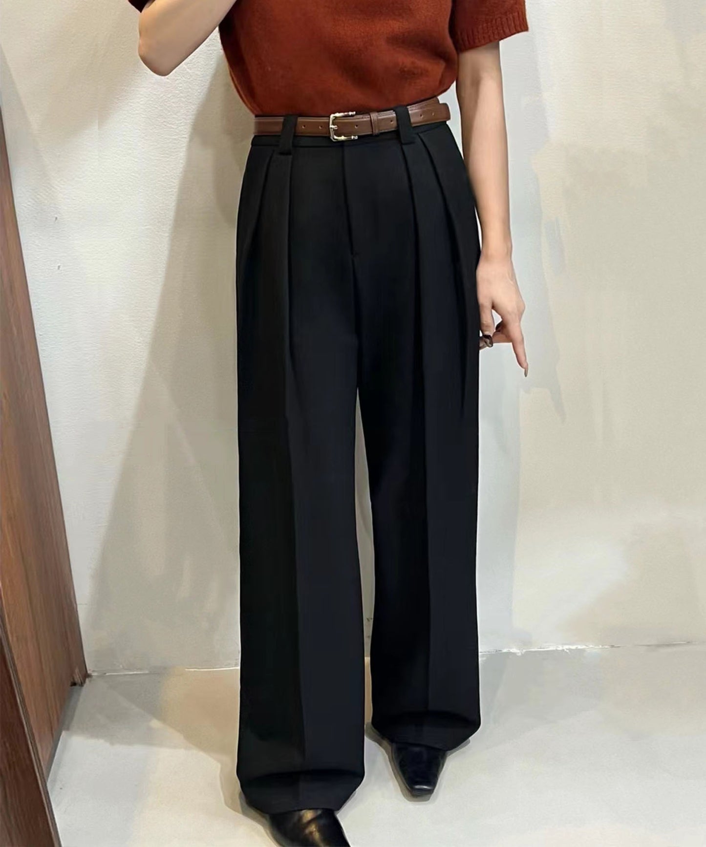 aimoha /ストレート ダブルタック ワイドパンツ