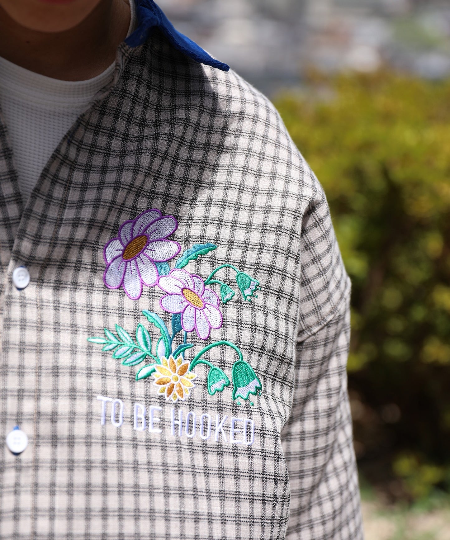 【HOOK -original- 】レトロ調可愛いワンちゃん刺繍チェック柄長袖シャツ