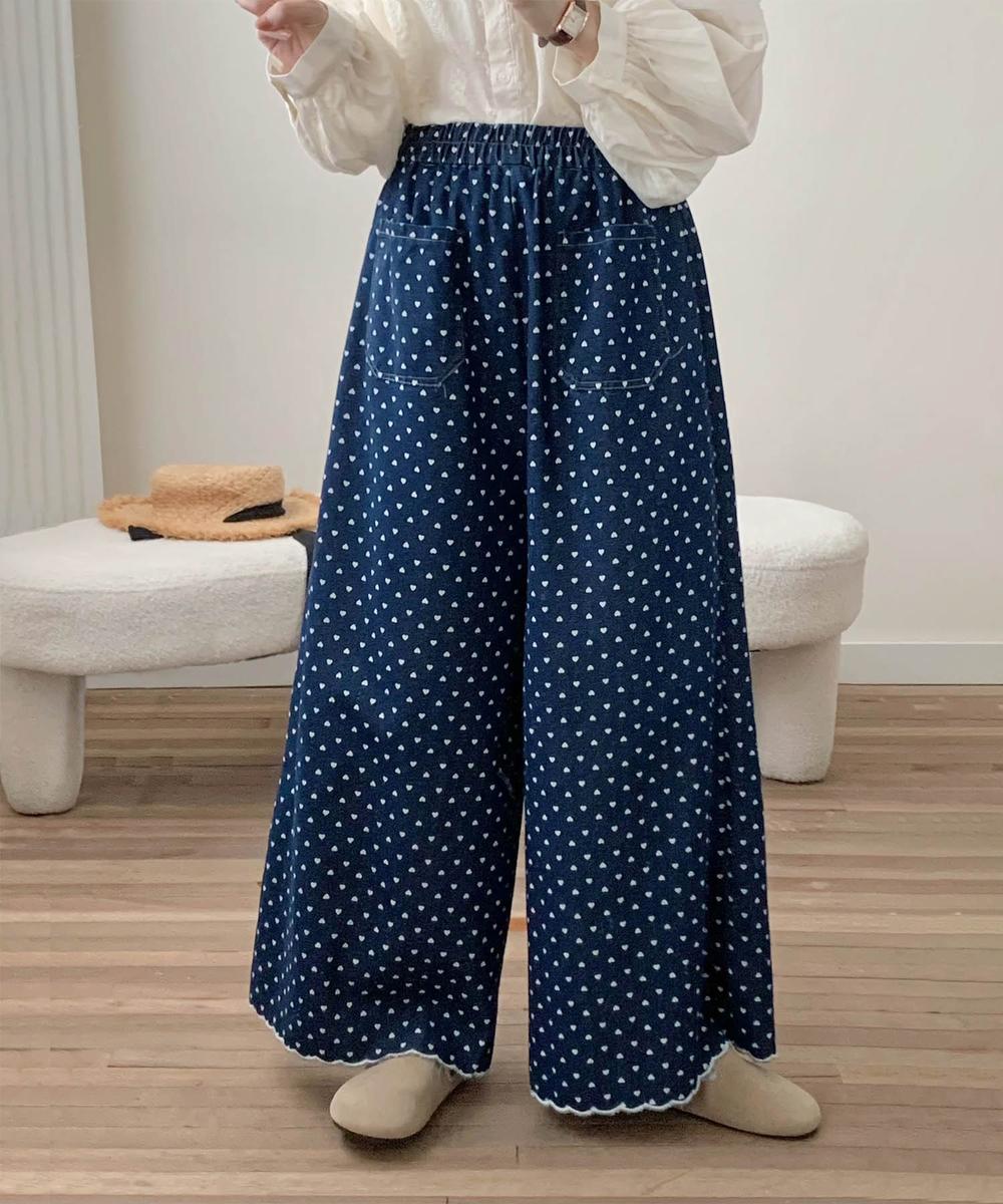 ドット柄ハイウエストワイドパンツ