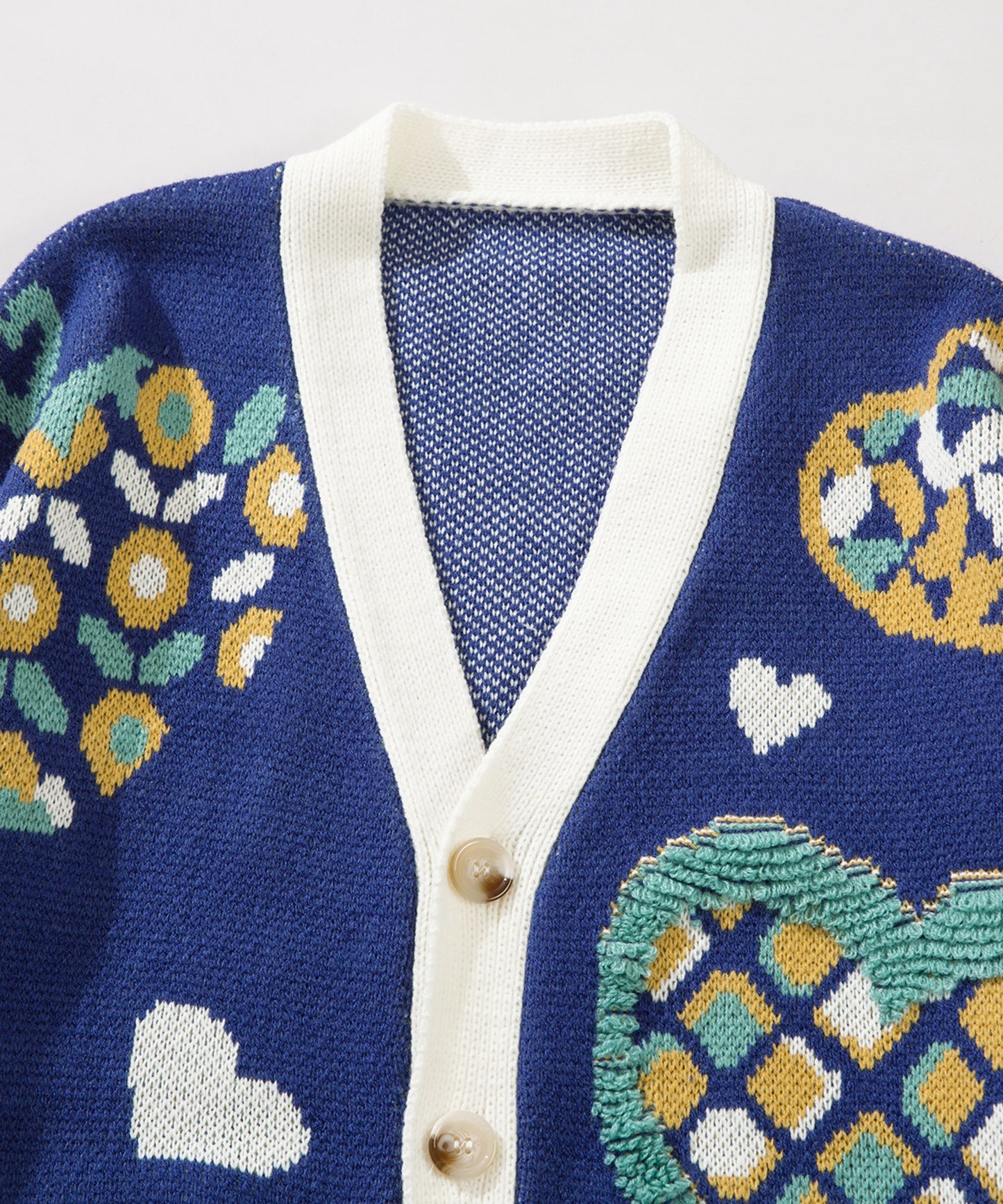 【HOOK -original- 】レトロ調 サガラ刺繍ハート柄Vネックカーディガン