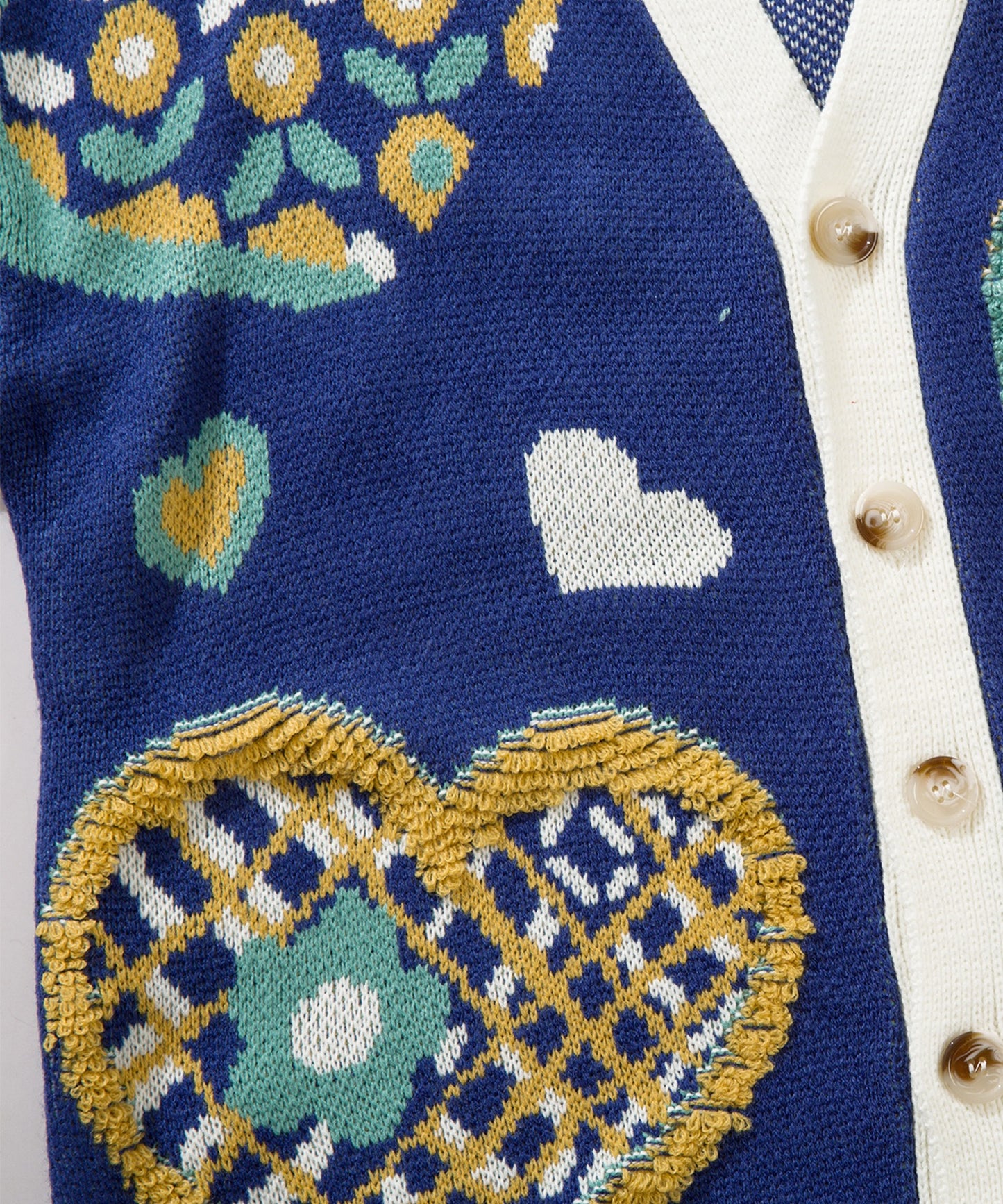 【HOOK -original- 】レトロ調 サガラ刺繍ハート柄Vネックカーディガン