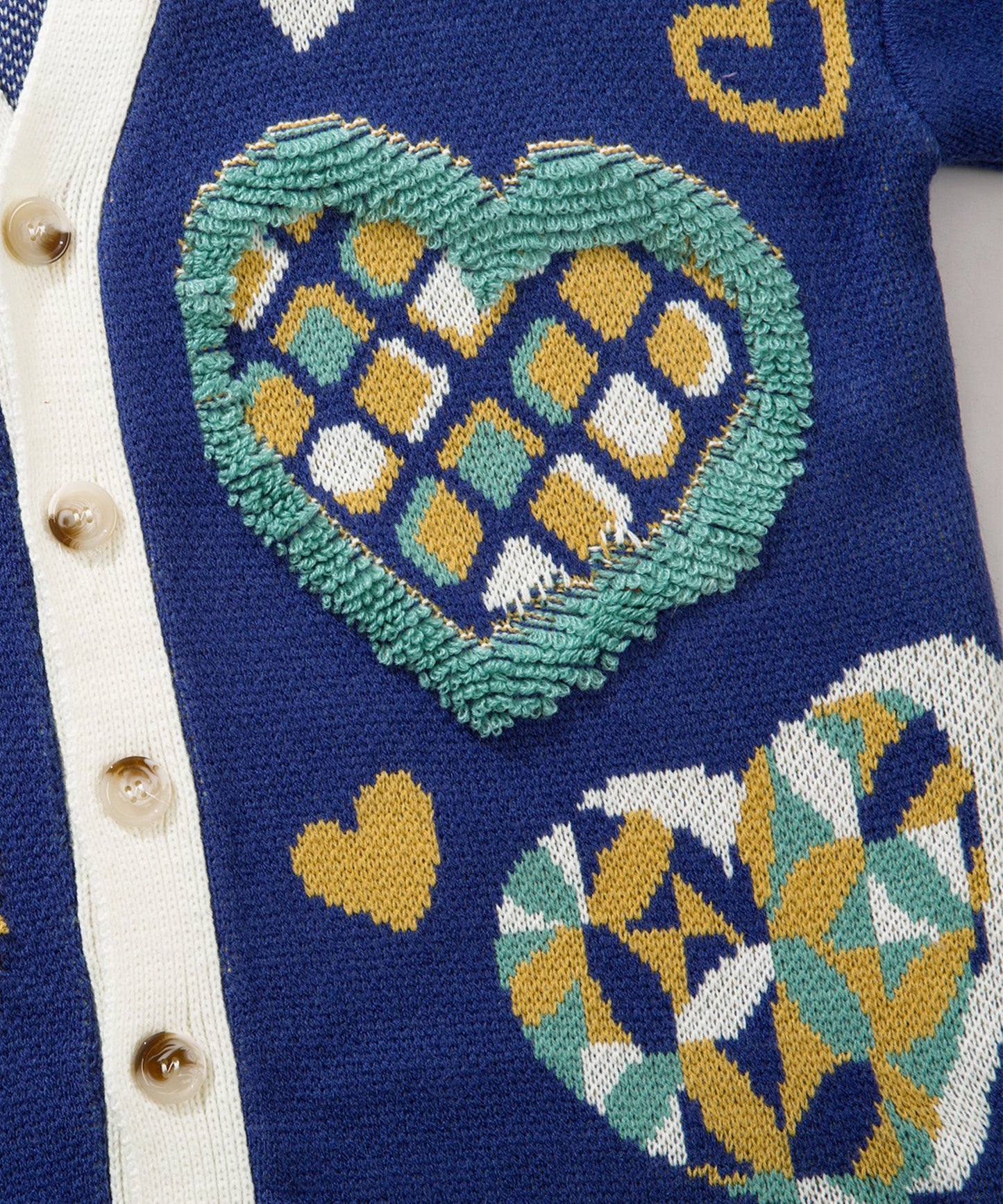 【HOOK -original- 】レトロ調 サガラ刺繍ハート柄Vネックカーディガン