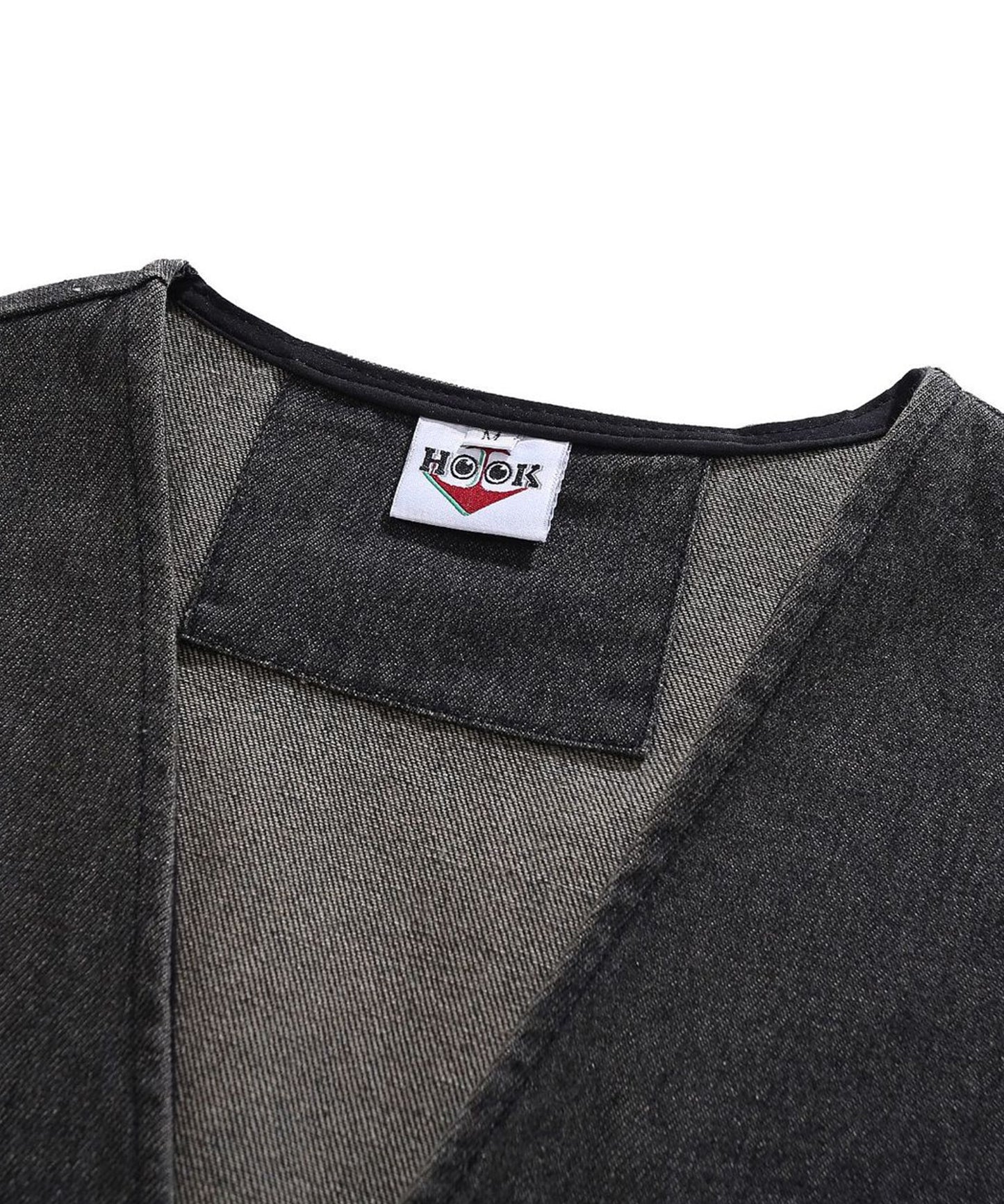 【HOOK -original- 】レトロ調花刺繍vネックデニムベスト