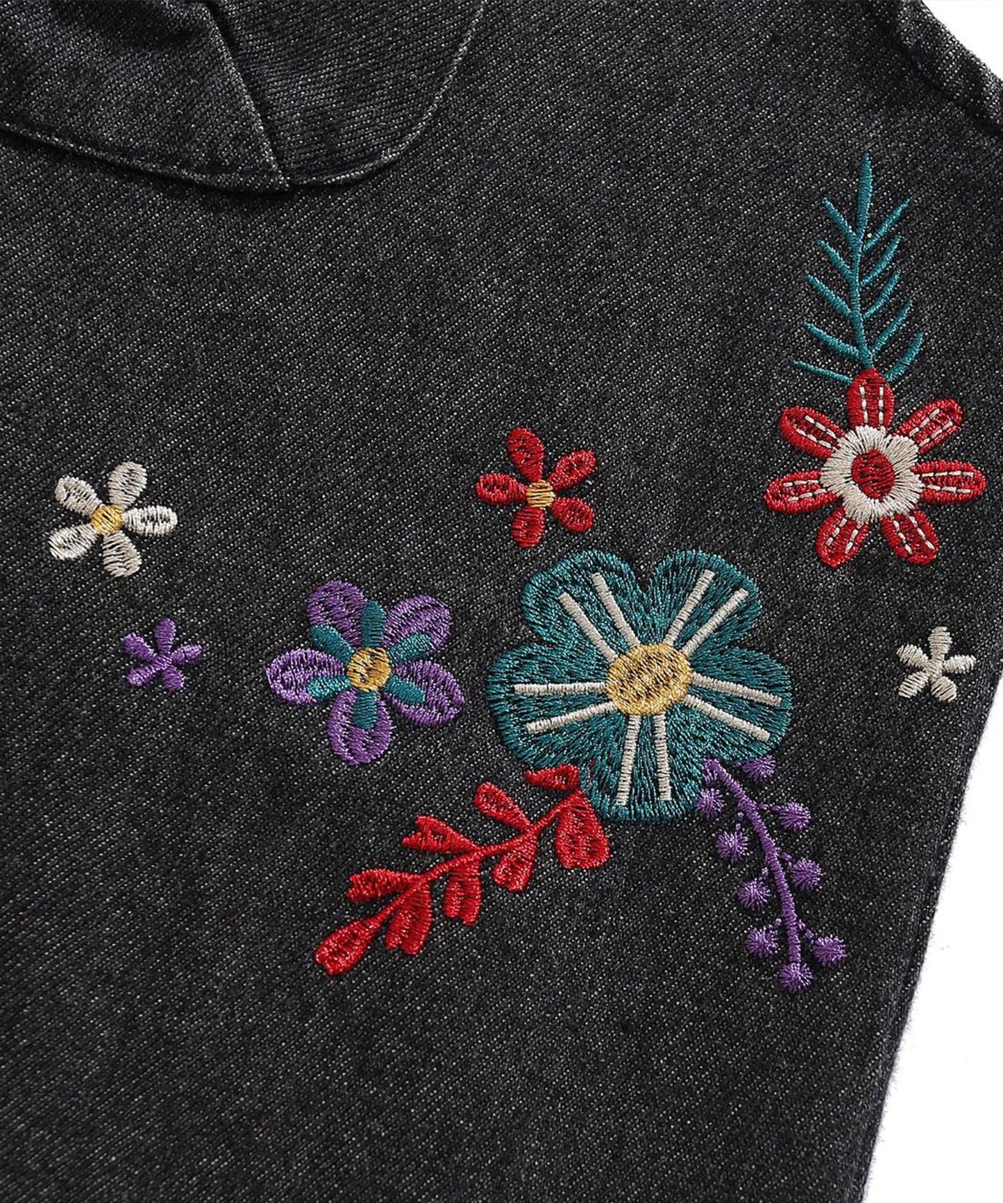 【HOOK -original- 】レトロ調花刺繍vネックデニムベスト