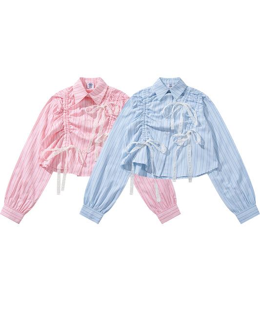 【HOOK】for girls  アシメトリーシャーリングストライプ柄シャツ