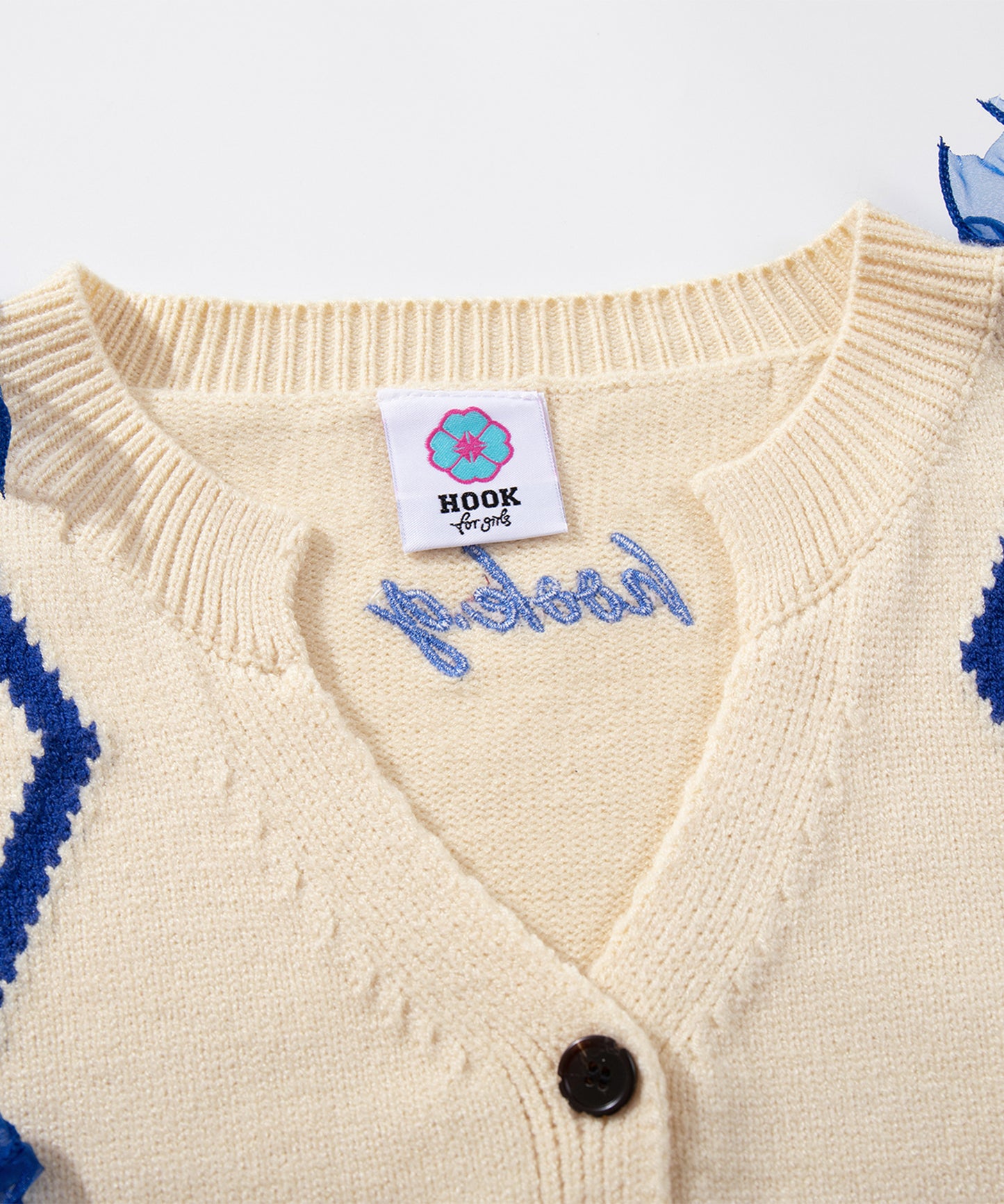 【HOOK】for girls リボン付きカーディガン ショット丈