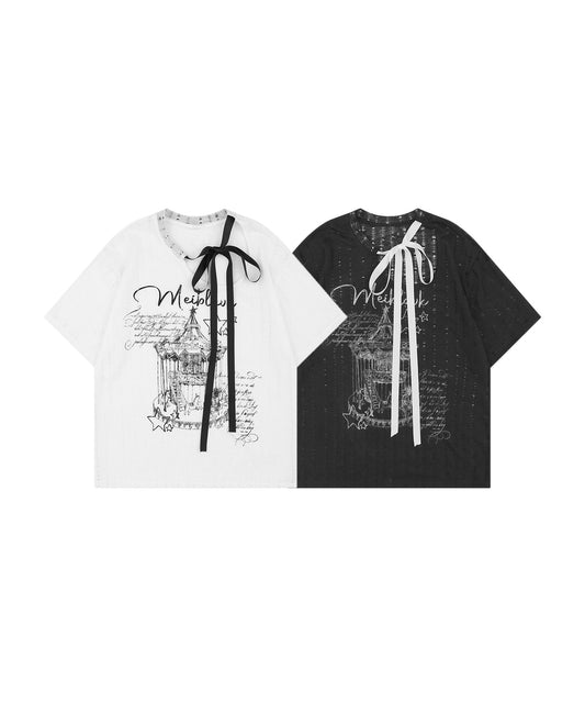 【HOOK】for girls リボン付きゴシックTシャツ