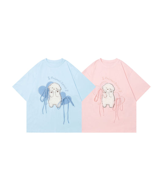 【HOOK】for girls もこもこアニマルリボンTシャツ