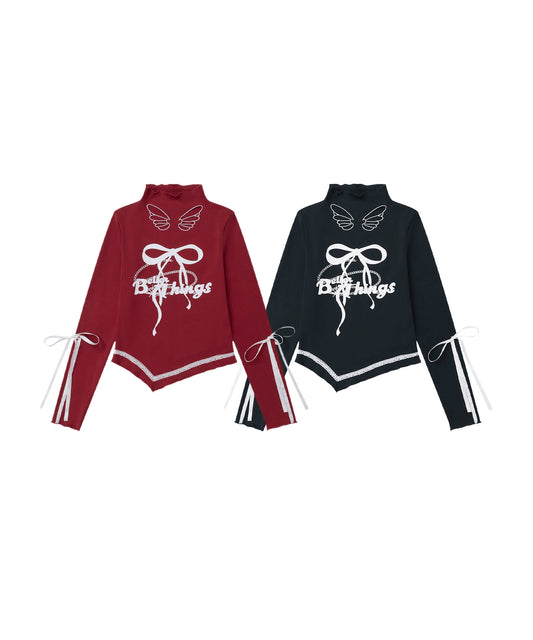 【HOOK】for girls リボン刺繍ハイネックトップス