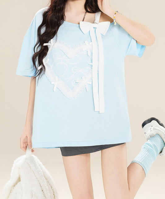 【HOOK】for girls ハートレースリボンTシャツ